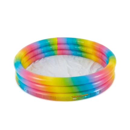 Intex 58449EP Rainbow Ombre 3 Ring Circular Inflatable Outdoor Swimming Pool for Kids Ages 2 Years Plus with Repair Patch